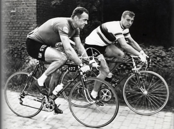 Rik I (Van Steenbergen) links en Rik II (Van Looy). Vrienden en rivalen (Foto: archief Y. Longuevielle)